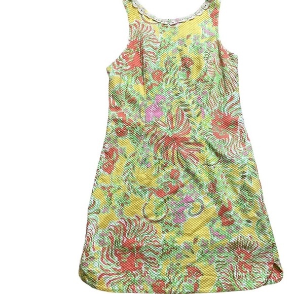 Lily Pulitzer Yellow Dress White Crochet Lace Pineapple Happy Place Size 8 - Picture 1 of 9
